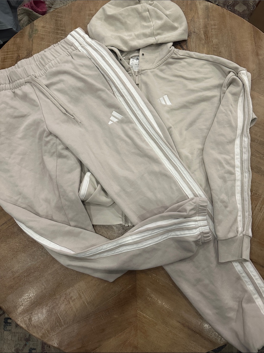 adidas Women's Beige Track Pants with White Stripes